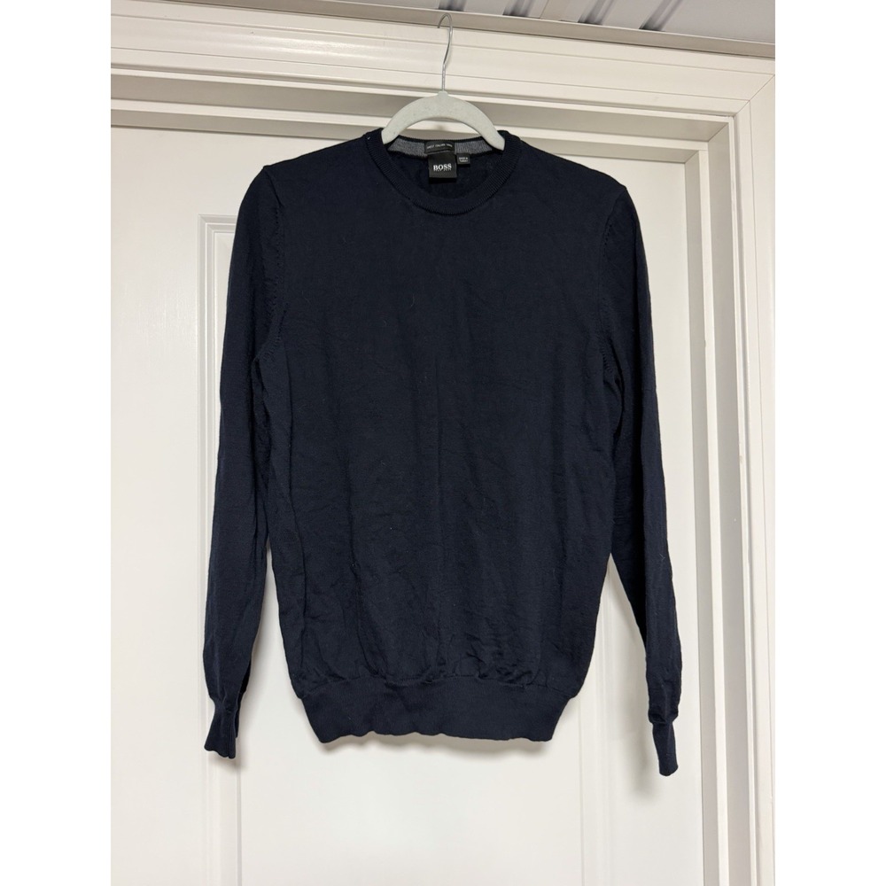 Hugo Boss, Finest Italian Yarn, Navy Crew Neck Sweater, Mens Size Large